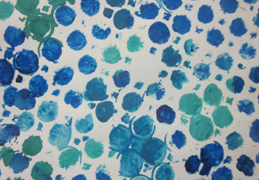 blue dot bubble wrap painting