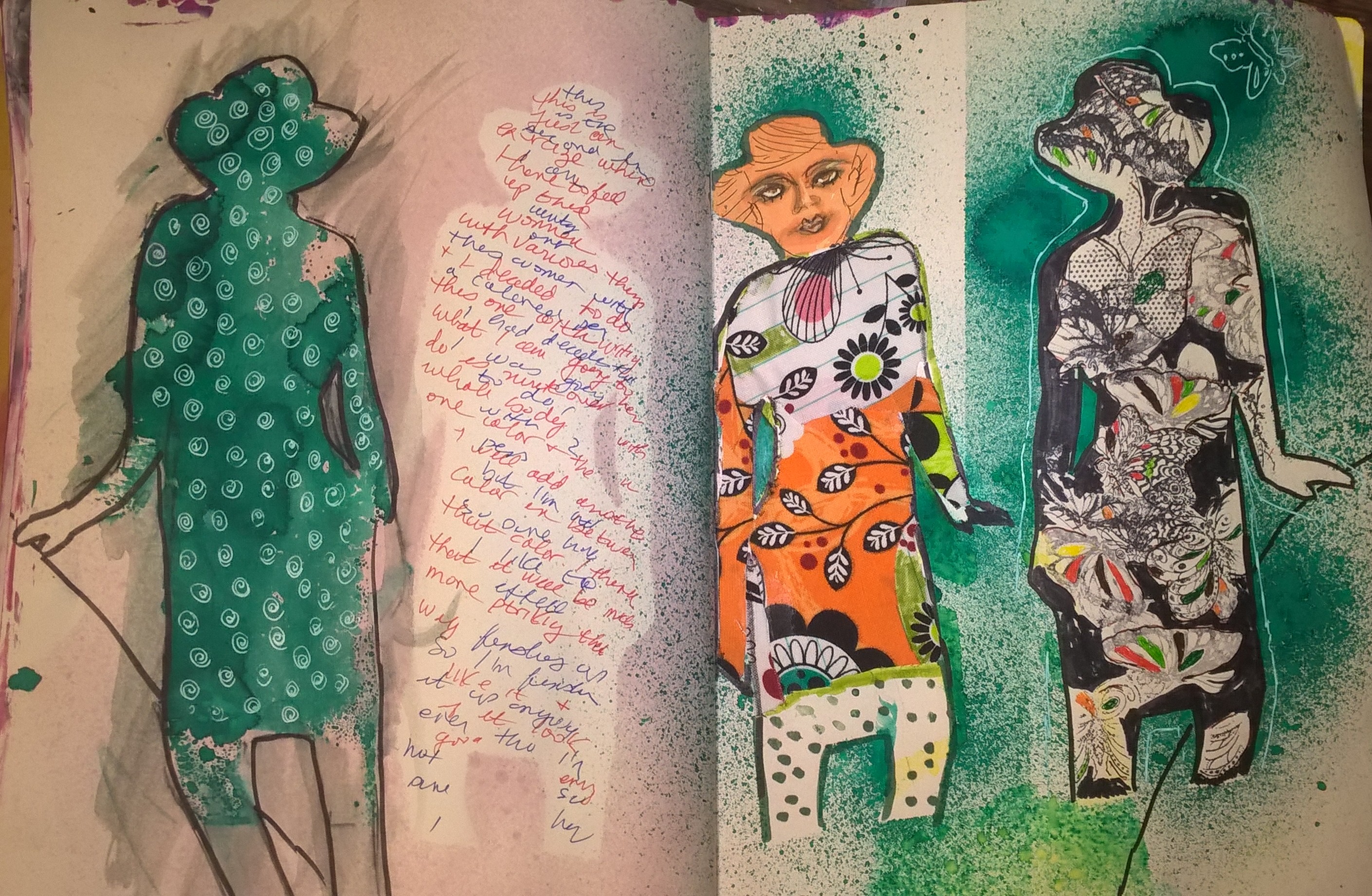 journal page with outlines of 4 women