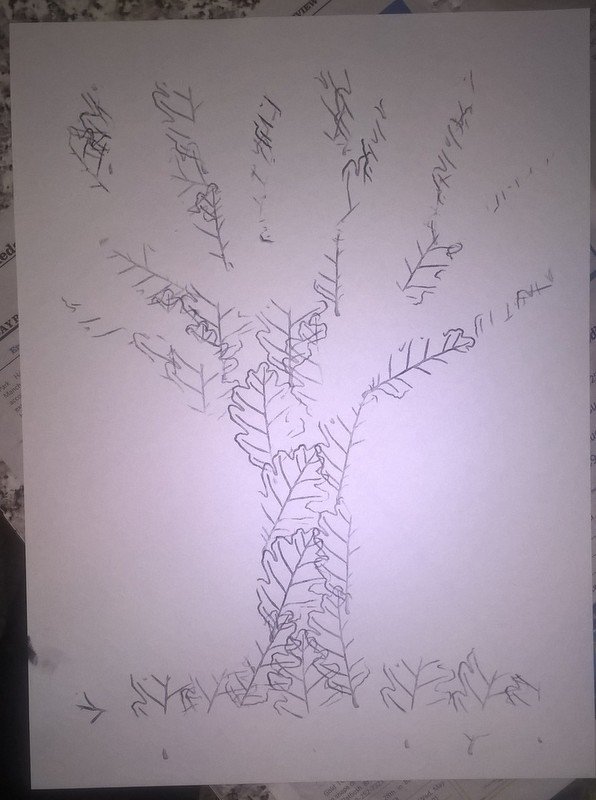 image of stenciled tree with leaf stamps