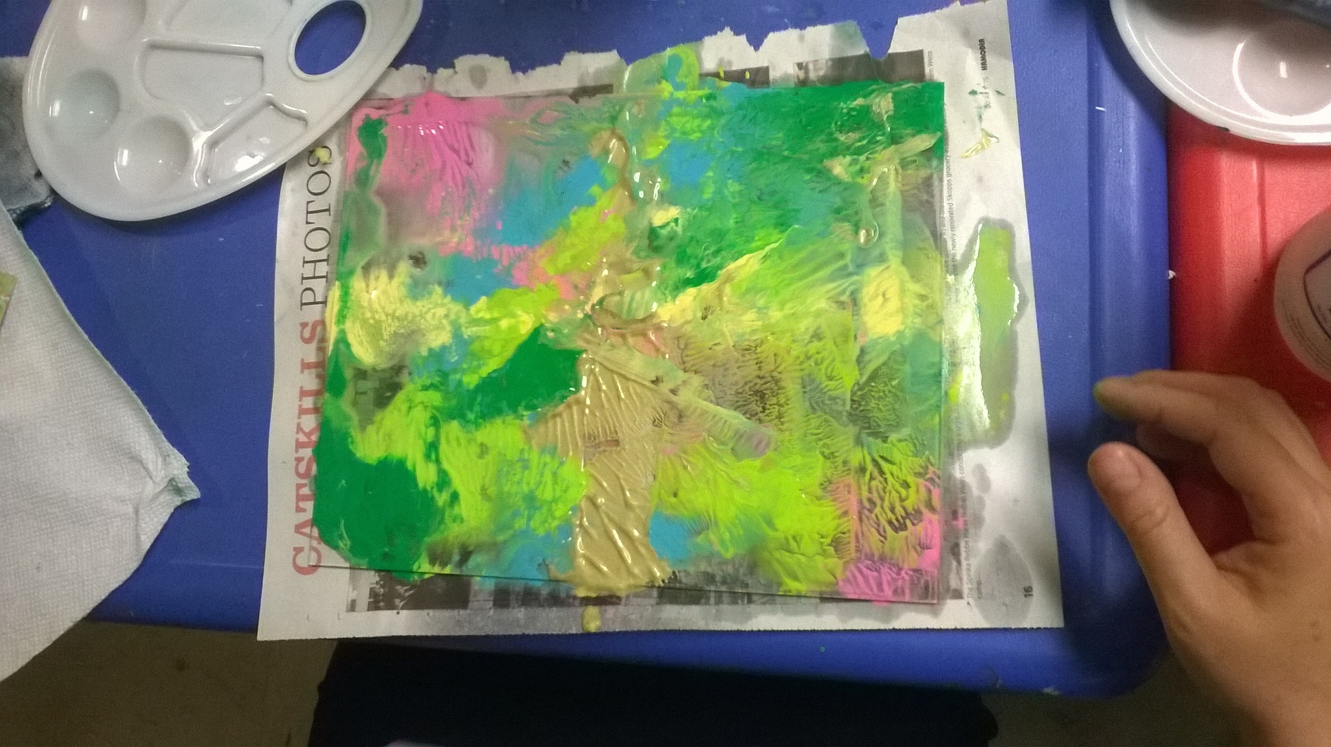 mushing paint on plexigalss to pull print