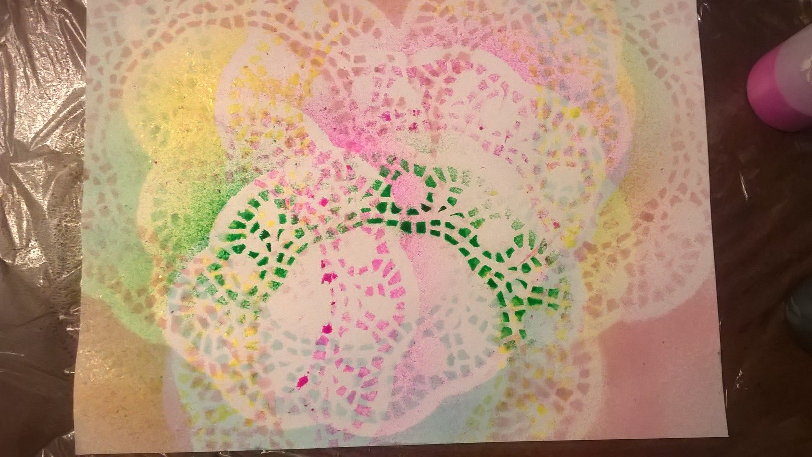 spraying over doilies