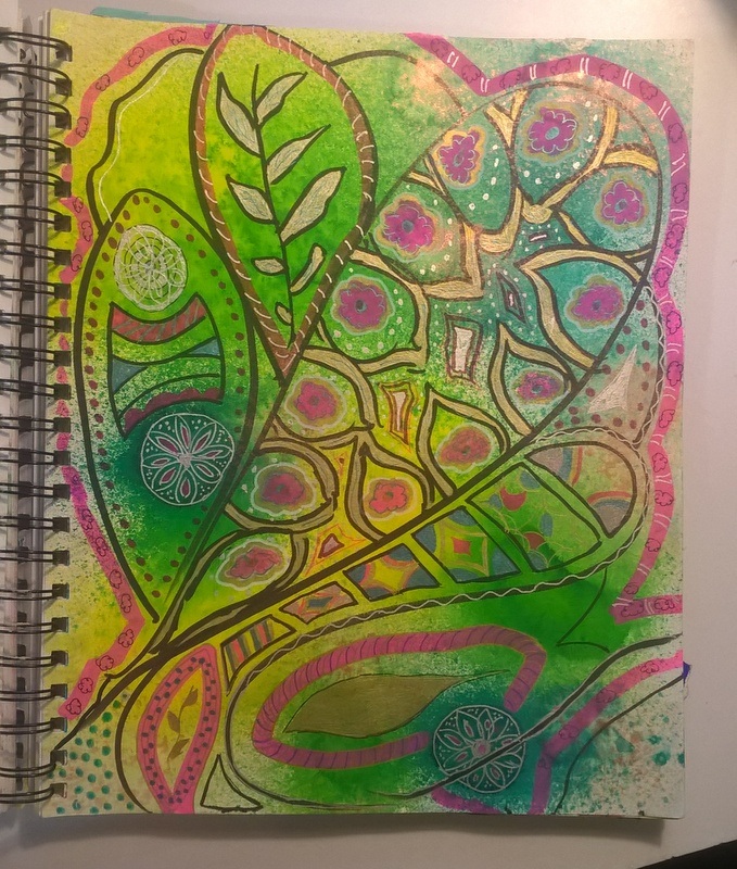 doodled design on top of sprayed background