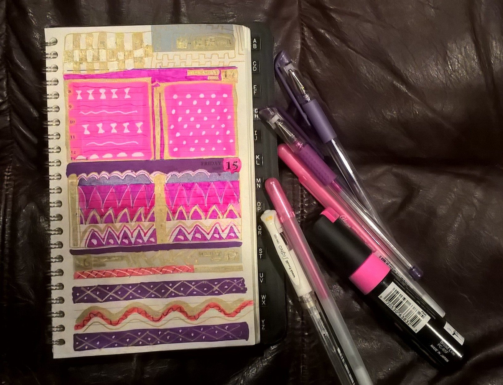 doodled page with pink and purple color scheme