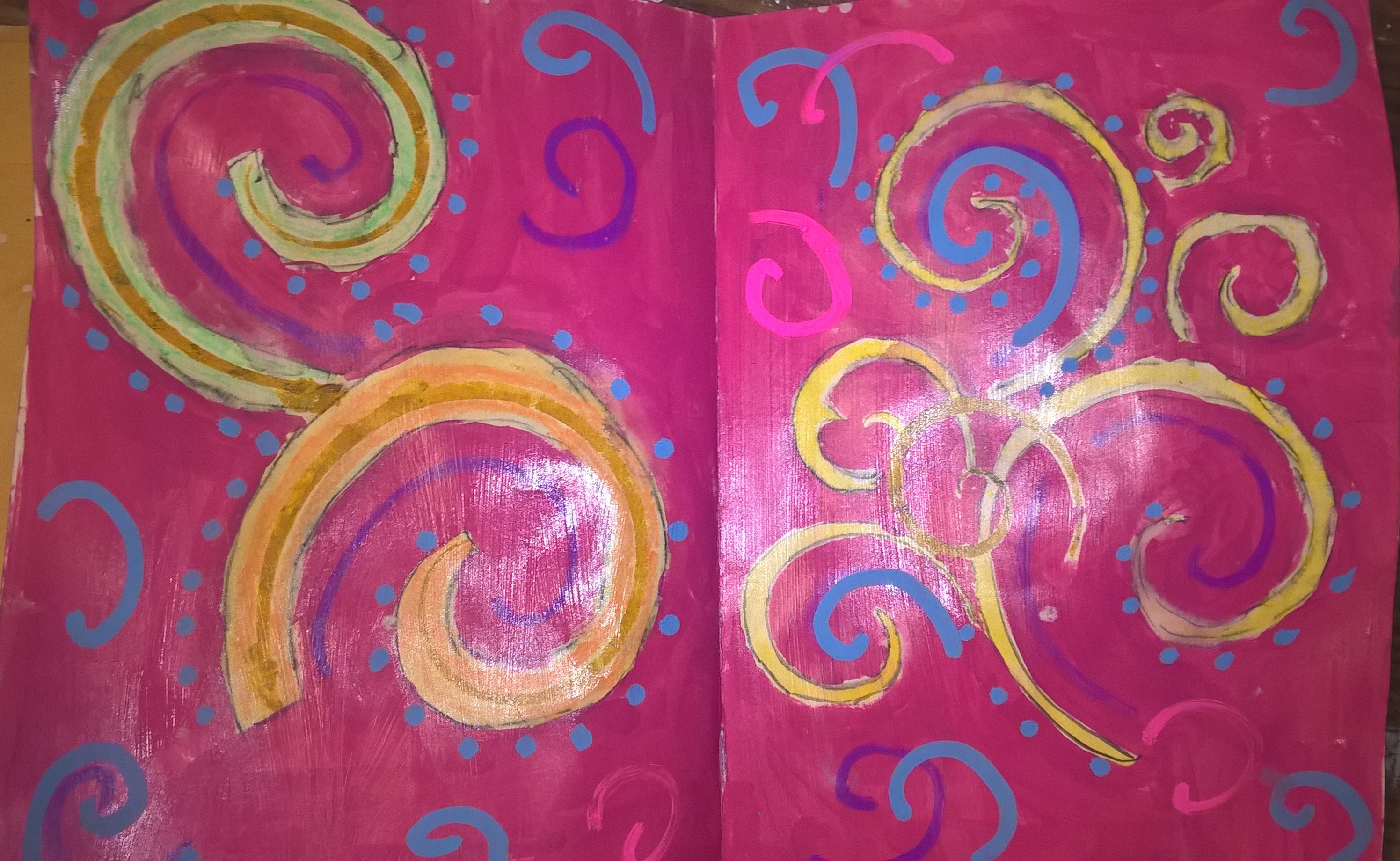 doodles from stencil with hot pink background