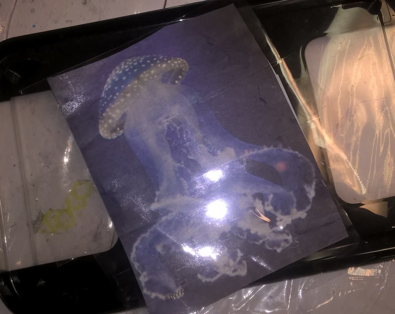 image of newspaper image of jellyfish with packing tape