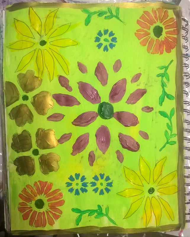 colored in flower stenciled background