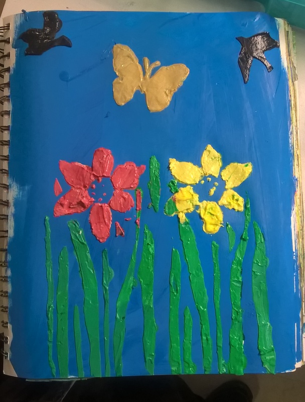 stage 2 of flower stencil and joint compound