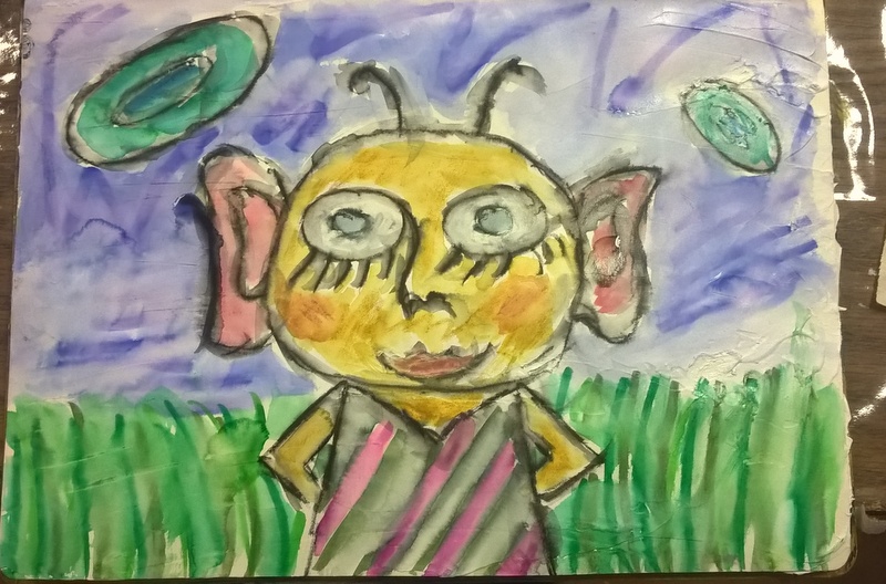 painted martian looking girl with big ears