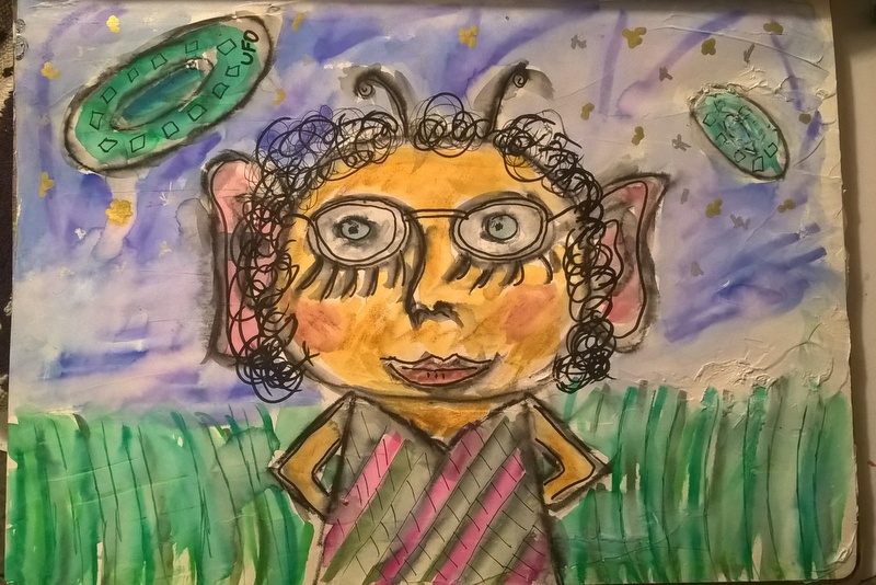 curly hair added to martian looking girl