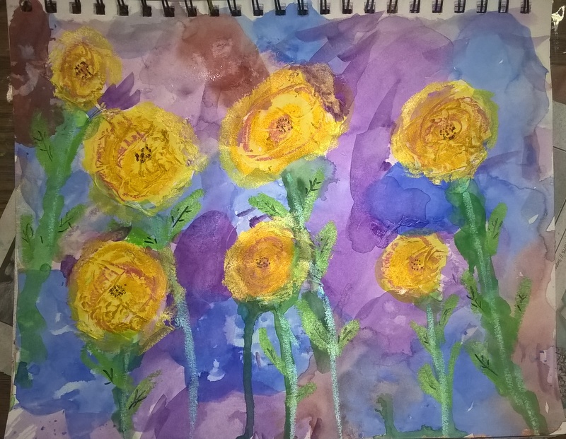 mixed media watercolor flowers