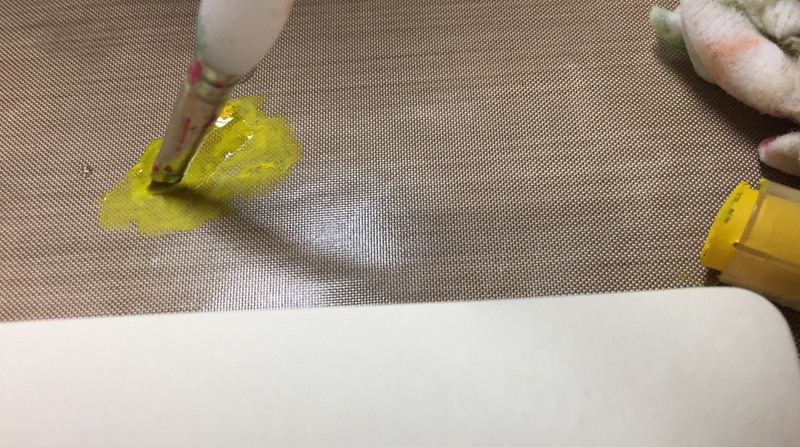 adding water to gelatos on craft mat