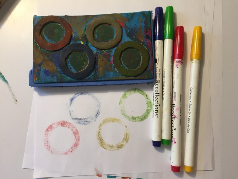 stamp markers and homemade foam stamps