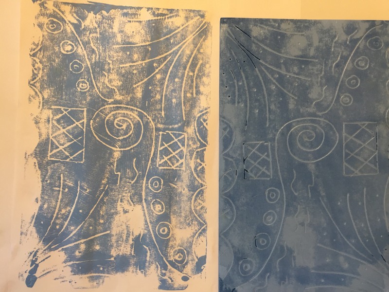 Craft foam with etching and pulled print